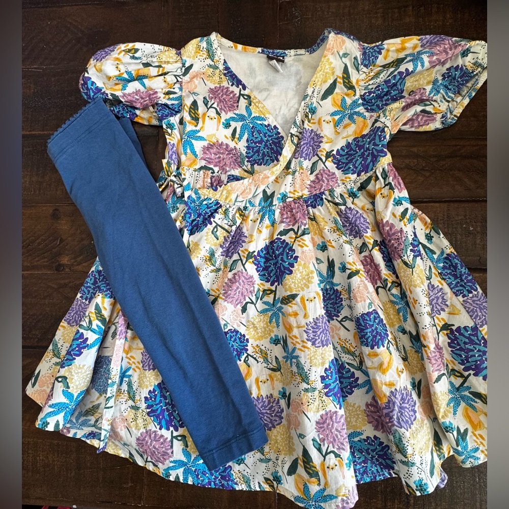 Floral Wrap Dress with Blue Leggings